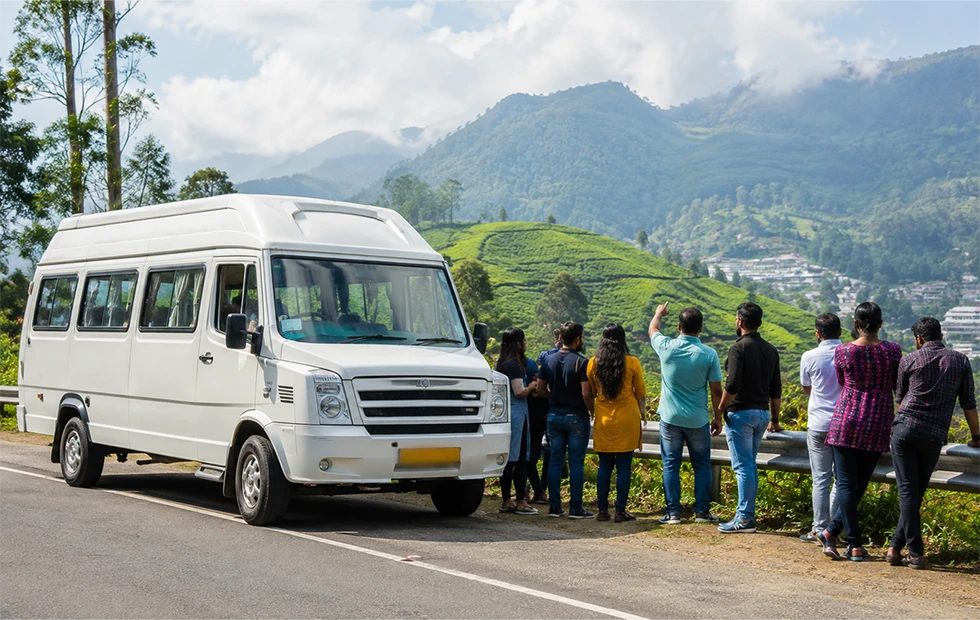 18 seater tempo traveller used for multi destination tours across Tamil Nadu Kerala and Karnataka