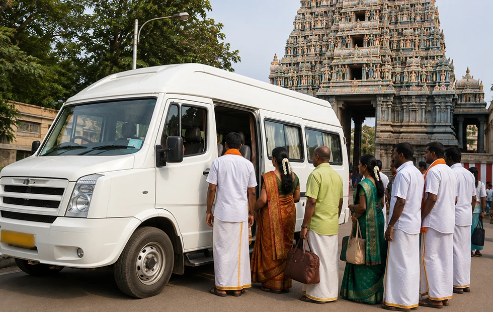 18 seater tempo traveller arranged for pilgrimage and temple tours from Coimbatore